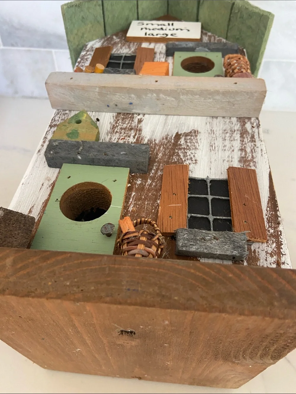 Handcrafted Rustic Green & Brown Birdhouse Decorative Accent